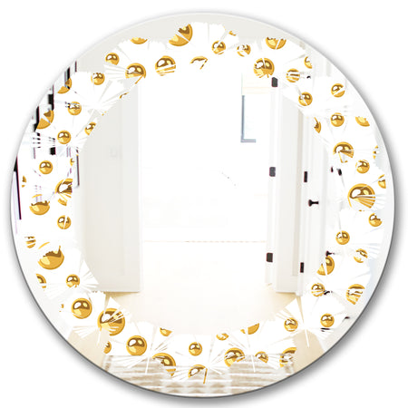 Golden Circular Pattern II - Modern Round or Oval Wall Mirror - Leaves