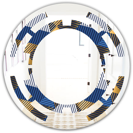 Retro Luxury Waves In Gold and Blue V - Modern Round or Oval Wall Mirror - Space
