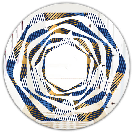 Retro Luxury Waves In Gold and Blue V - Modern Round or Oval Wall Mirror - Whirl