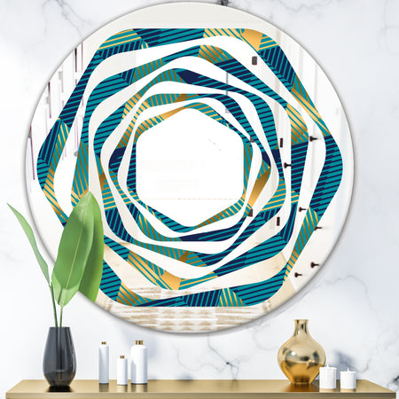 Retro Luxury Waves In Gold and Blue VII - Modern Round or Oval Wall Mirror - Whirl