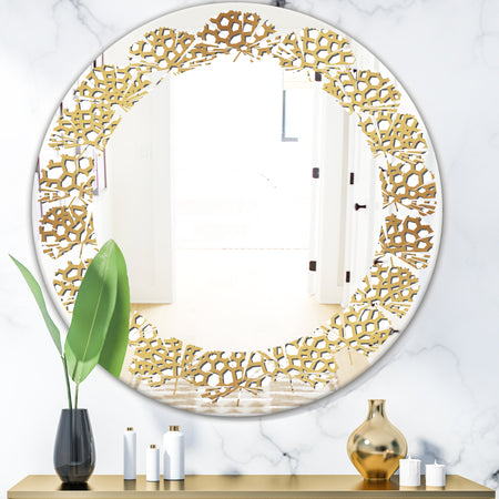Golden Maze - Modern Round or Oval Wall Mirror - Leaves