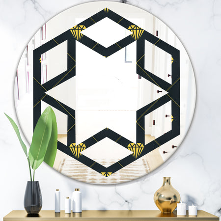 Golden Heart Design - Modern Round or Oval Wall Mirror - Hexagon Star