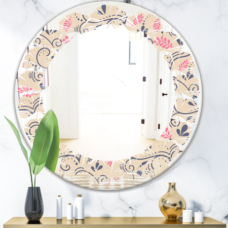 Retro Botanical Pattern X - Modern Round or Oval Wall Mirror - Leaves