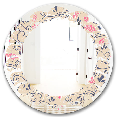 Retro Botanical Pattern X - Modern Round or Oval Wall Mirror - Leaves