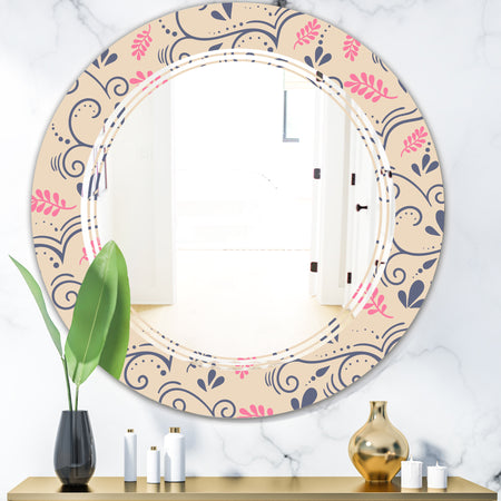 Retro Botanical Pattern X - Modern Round or Oval Wall Mirror - Triple C