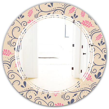 Retro Botanical Pattern X - Modern Round or Oval Wall Mirror - Triple C