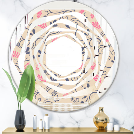 Retro Botanical Pattern X - Modern Round or Oval Wall Mirror - Whirl