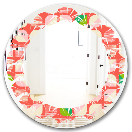 Abstract Retro Geometric Pattern VIII - Modern Round or Oval Wall Mirror - Leaves