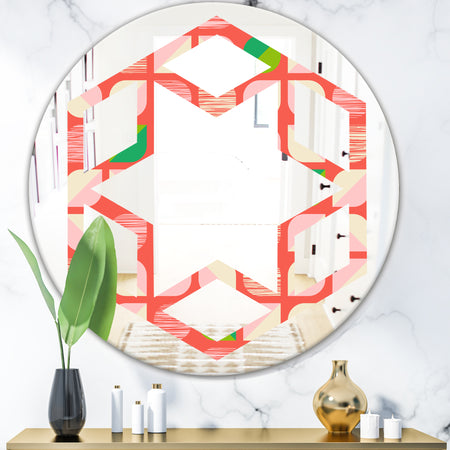Abstract Retro Geometric Pattern VIII - Modern Round or Oval Wall Mirror - Hexagon Star