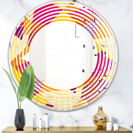 Abstract Geometric Retro III - Modern Round or Oval Wall Mirror - Wave