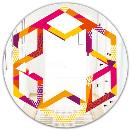 Abstract Geometric Retro III - Modern Round or Oval Wall Mirror - Hexagon Star
