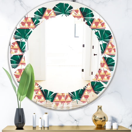 Abstract Geometric Retro II - Modern Round or Oval Wall Mirror - Leaves