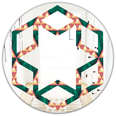 Abstract Geometric Retro II - Modern Round or Oval Wall Mirror - Hexagon Star