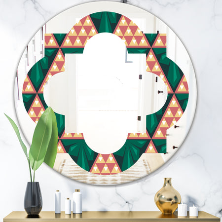 Abstract Geometric Retro II - Modern Round or Oval Wall Mirror - Quatrefoil