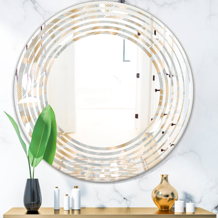 Golden Tropical Pattern VIII - Modern Round or Oval Wall Mirror - Wave