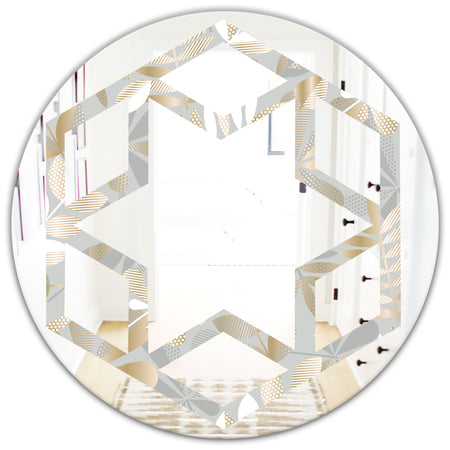 Golden Tropical Pattern VIII - Modern Round or Oval Wall Mirror - Hexagon Star