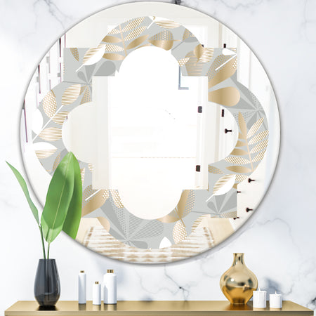 Golden Tropical Pattern VIII - Modern Round or Oval Wall Mirror - Quatrefoil