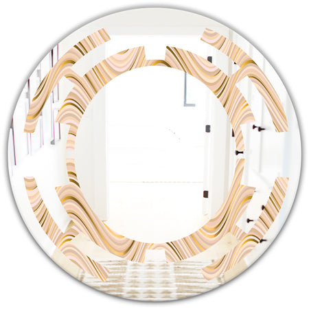 Abstract Luxury Beige Waves - Modern Round or Oval Wall Mirror - Space