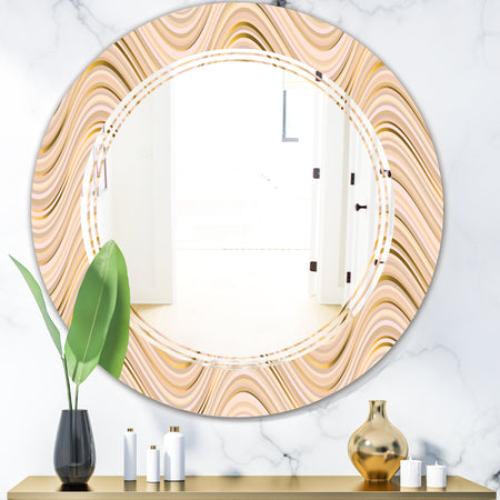 Abstract Luxury Beige Waves - Modern Round or Oval Wall Mirror - Triple C
