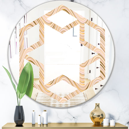 Abstract Luxury Beige Waves - Modern Round or Oval Wall Mirror - Hexagon Star