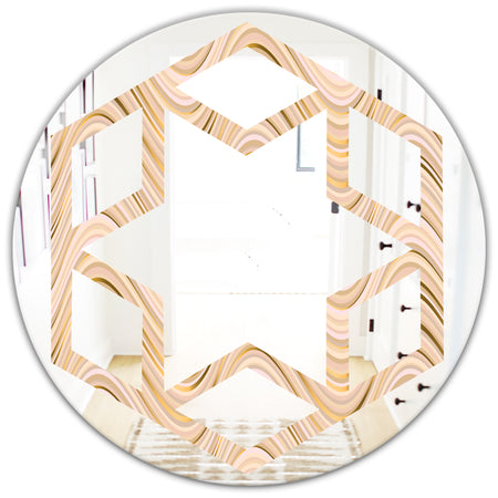 Abstract Luxury Beige Waves - Modern Round or Oval Wall Mirror - Hexagon Star