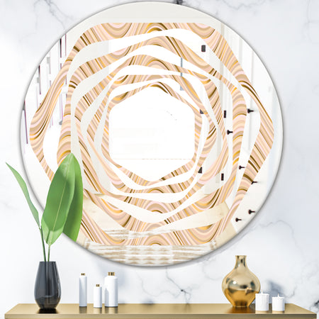 Abstract Luxury Beige Waves - Modern Round or Oval Wall Mirror - Whirl