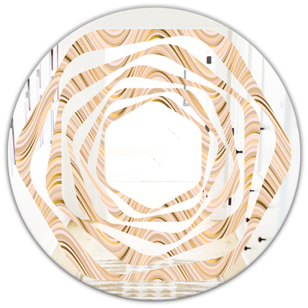 Abstract Luxury Beige Waves - Modern Round or Oval Wall Mirror - Whirl