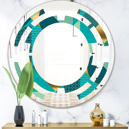 Gold and Blue Dynamics II - Modern Round or Oval Wall Mirror - Space