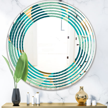 Gold and Blue Dynamics II - Modern Round or Oval Wall Mirror - Wave
