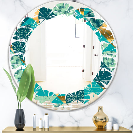 Gold and Blue Dynamics II - Modern Round or Oval Wall Mirror - Leaves