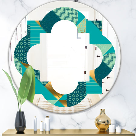 Gold and Blue Dynamics II - Modern Round or Oval Wall Mirror - Quatrefoil
