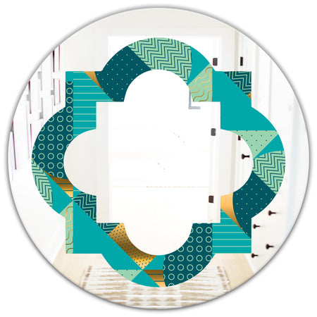 Gold and Blue Dynamics II - Modern Round or Oval Wall Mirror - Quatrefoil
