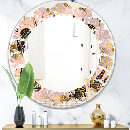 Golden Foliage III - Modern Round or Oval Wall Mirror - Leaves