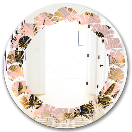 Golden Foliage III - Modern Round or Oval Wall Mirror - Leaves