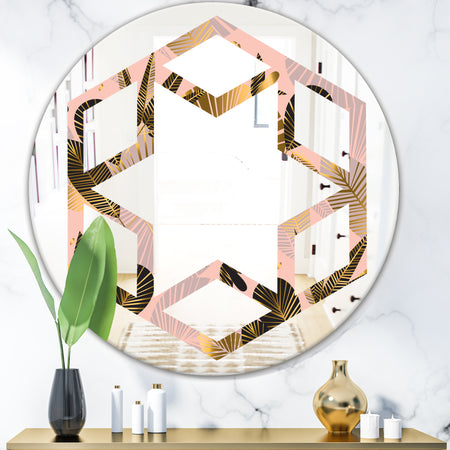 Golden Foliage III - Modern Round or Oval Wall Mirror - Hexagon Star