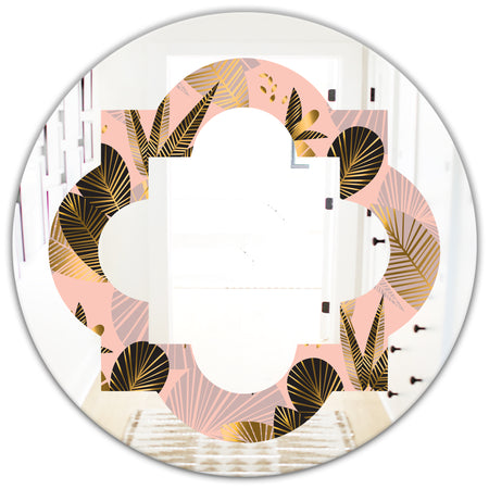 Golden Foliage III - Modern Round or Oval Wall Mirror - Quatrefoil