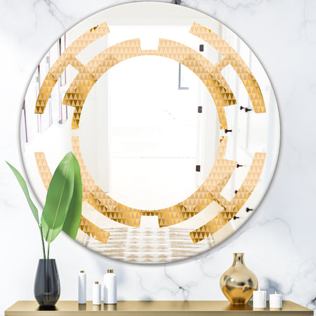 Golden Triangular Wavess I - Modern Round or Oval Wall Mirror - Space