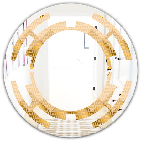 Golden Triangular Wavess I - Modern Round or Oval Wall Mirror - Space