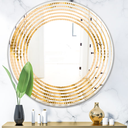 Golden Triangular Wavess I - Modern Round or Oval Wall Mirror - Wave