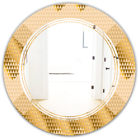 Golden Triangular Wavess I - Modern Round or Oval Wall Mirror - Triple C