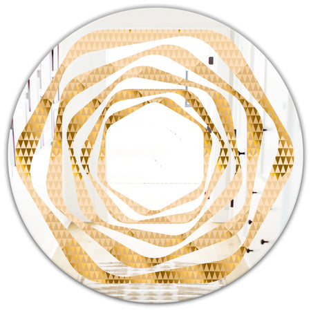 Golden Triangular Wavess I - Modern Round or Oval Wall Mirror - Whirl