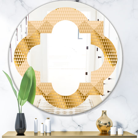 Golden Triangular Wavess I - Modern Round or Oval Wall Mirror - Quatrefoil