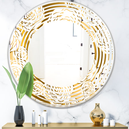 Golden Floral III - Modern Round or Oval Wall Mirror - Wave