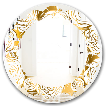 Golden Floral III - Modern Round or Oval Wall Mirror - Leaves