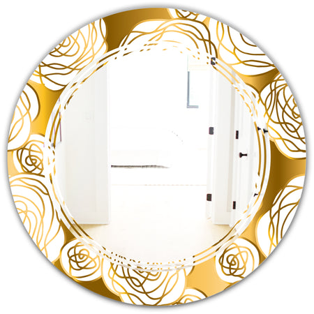 Golden Floral III - Modern Round or Oval Wall Mirror - Triple C