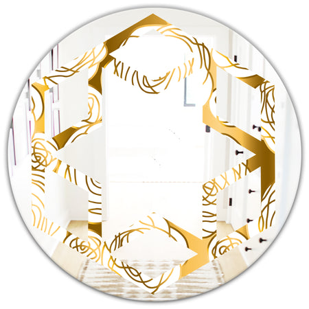 Golden Floral III - Modern Round or Oval Wall Mirror - Hexagon Star