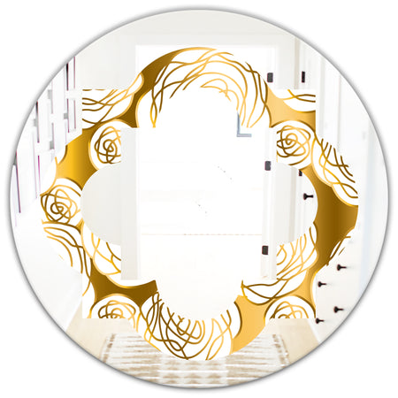 Golden Floral III - Modern Round or Oval Wall Mirror - Quatrefoil