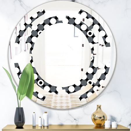 Monochrome Geometric Pattern XIV - Modern Round or Oval Wall Mirror - Space
