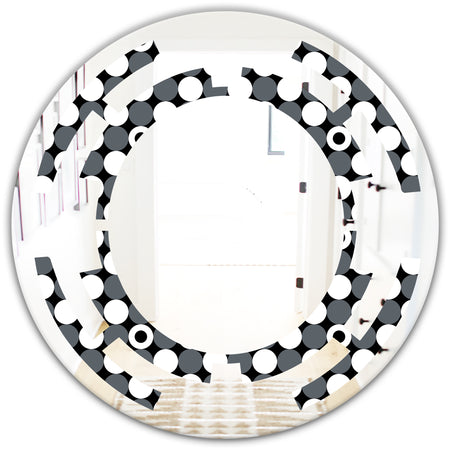 Monochrome Geometric Pattern XIV - Modern Round or Oval Wall Mirror - Space