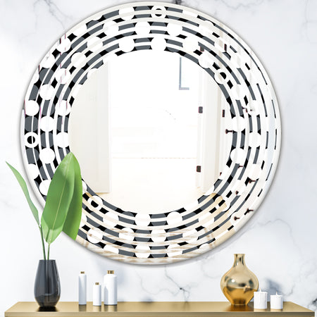Monochrome Geometric Pattern XIV - Modern Round or Oval Wall Mirror - Wave